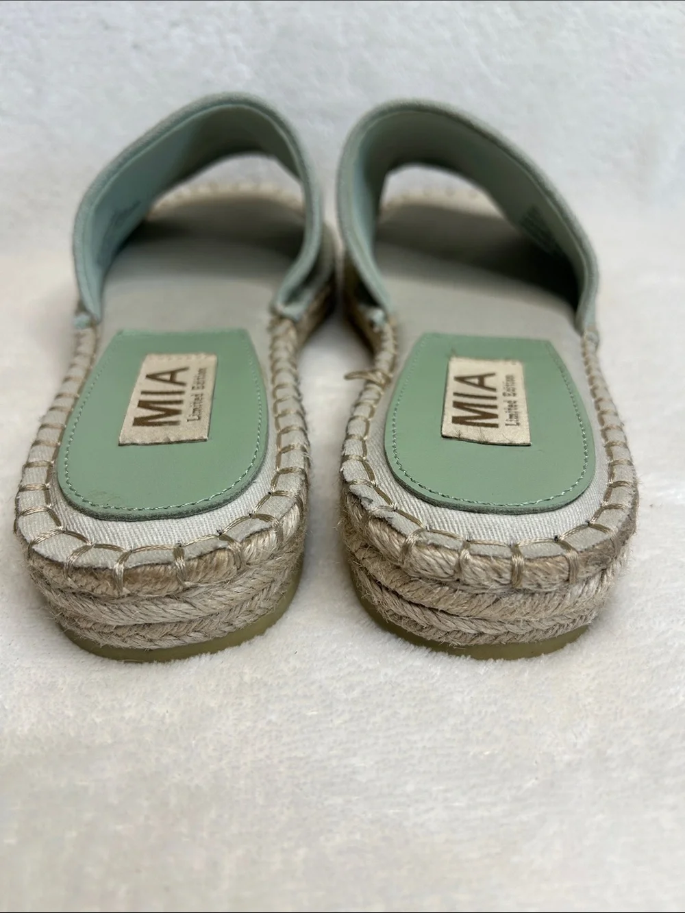 Mia Novelli Suede Leather Espadrille Jute Slides Sandals Sage Green Women 8